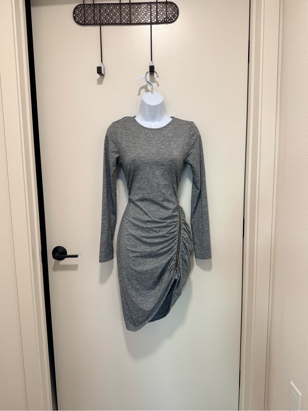 Windsor Charcoal Gray Long-Sleeve Ruched Zipper Side Dress